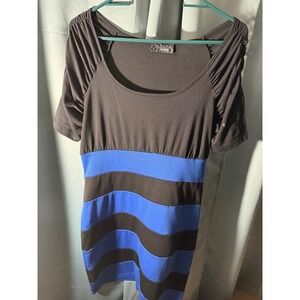 Womens Black Blue Striped Ruched Short Sleeve stretchy Size XL Dress Casual Chic
